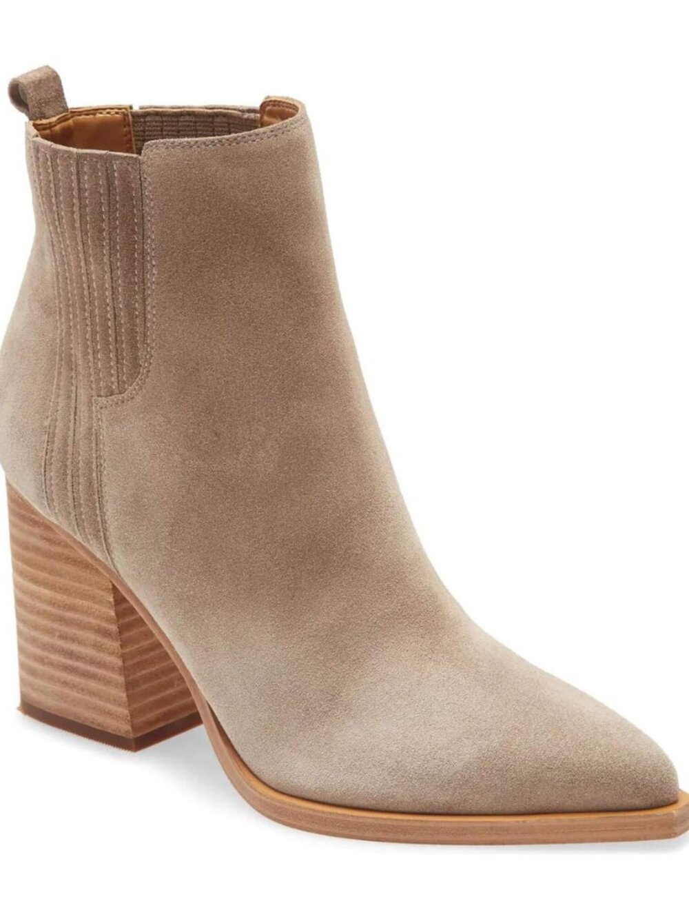 Womens Ankle Boots Pointed Toe Chunky Stacked Mid Heeled Faux Suede Leather